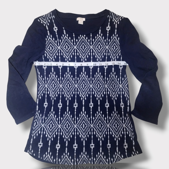 J. Crew Navy Blue Embroidered 3/4 Sleeve Sweater Top 100% Cotton Size Small - Picture 7 of 9